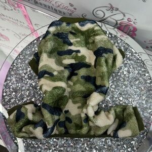 Camouflage Fleece Pet Hoodie cat or dog camo- Green, Cream, Black